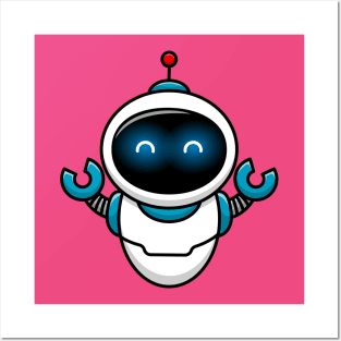 Cute Robot Cartoon Vector Icon Illustration Posters and Art